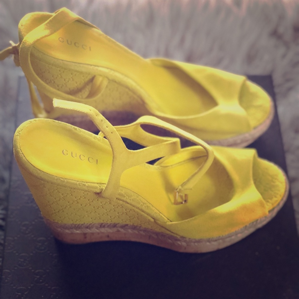 Authentic Gucci peep toe wedge sandals